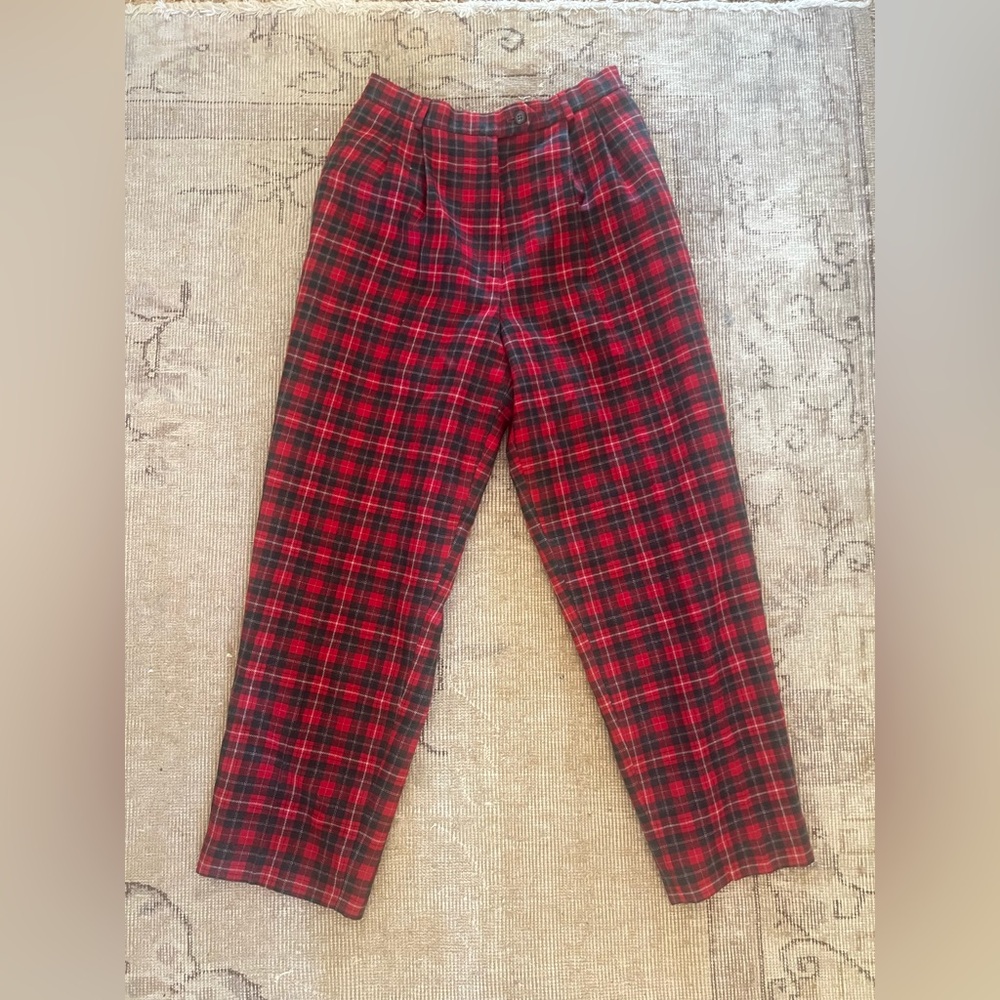 Talbots Petites Tartan Red and Black Trousers